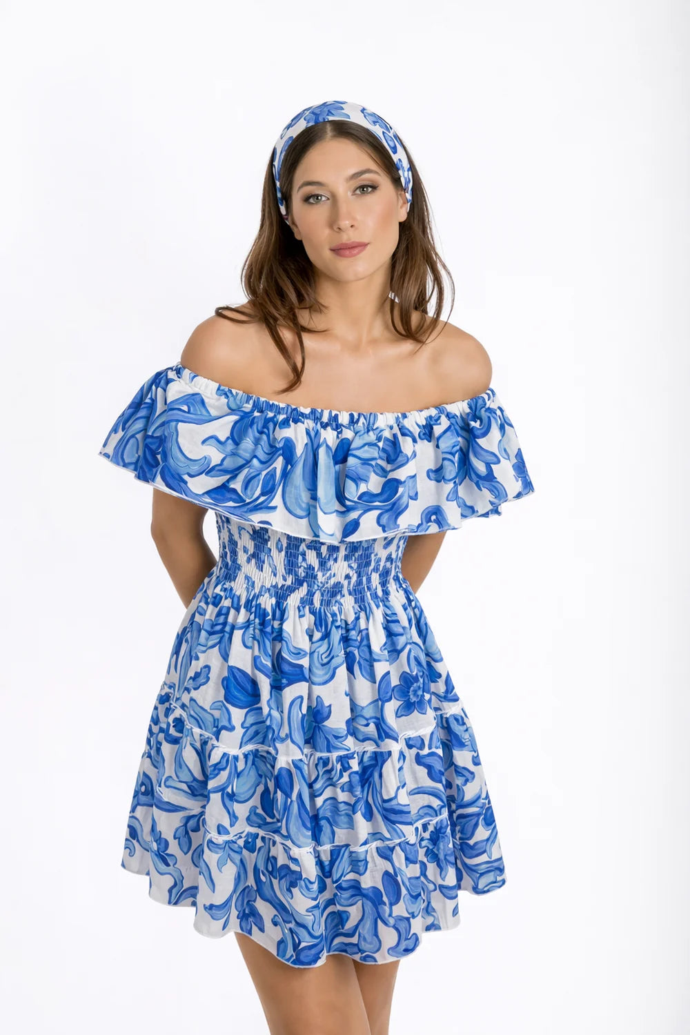 Leinenkleid VOLANT SHORT Blu "Luisa Positano"