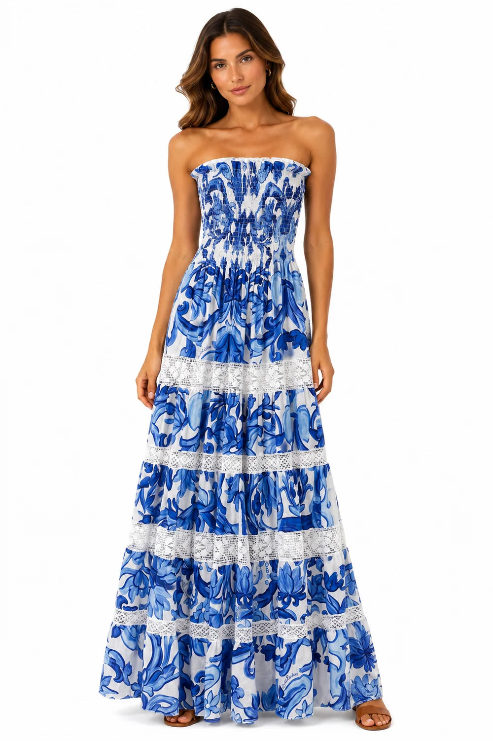 Leinenkleid TORI MERLETTI Pittura Blu "Luisa Positano"